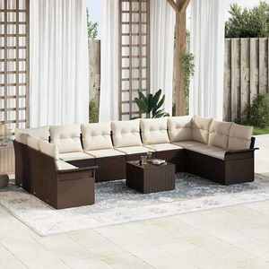 vidaXL Set de canapele pentru grădină cu pernă 11 pcs Maro Rattan poli imagine