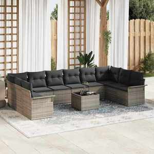 vidaXL Set de canapele pentru grădină cu pernă 11 pcs Gri Rattan poli imagine