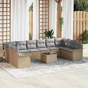 vidaXL Set de canapele pentru grădină cu pernă 11 pcs Bej Rattan poli imagine