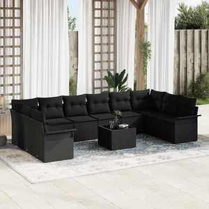 vidaXL Set de canapele pentru grădină 11 pcs Negru Rattan poli imagine