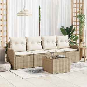 vidaXL Set de canapele pentru grădină 5 pcs Bej Rattan poli imagine