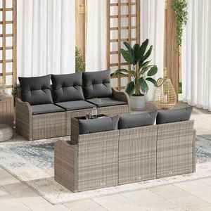 vidaXL Set de canapele pentru grădină cu pernă 7 pcs Gri deschis imagine