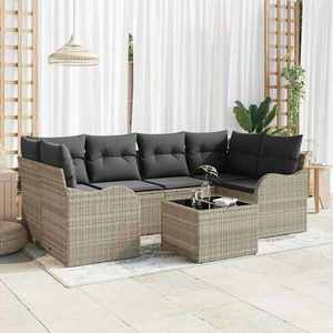 vidaXL Set de canapele pentru grădină cu pernă 7 pcs Gri deschis imagine