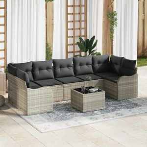 vidaXL Set de canapele pentru grădină cu pernă 8 pcs Gri deschis imagine