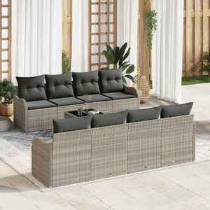 vidaXL Set de canapele pentru grădină cu pernă 9 pcs Gri deschis imagine