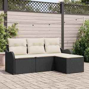 vidaXL Set de canapele pentru grădină cu pernă 4 pcs Negru Rattan poli imagine