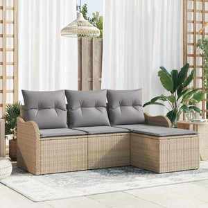 vidaXL Set de canapele pentru grădină cu pernă 4 pcs Bej Rattan poli imagine