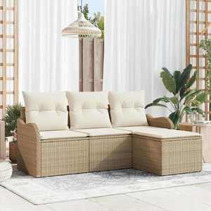 vidaXL Set de canapele pentru grădină cu pernă 4 pcs Bej Rattan poli imagine