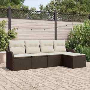 vidaXL Set de canapele pentru grădină cu pernă 5 pcs Maro Rattan poli imagine