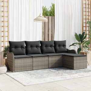 vidaXL Set de canapele pentru grădină cu pernă 5 pcs Gri Rattan poli imagine