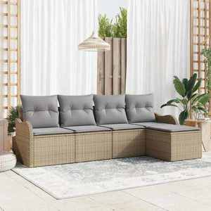 vidaXL Set de canapele pentru grădină cu pernă 5 pcs Bej Rattan poli imagine