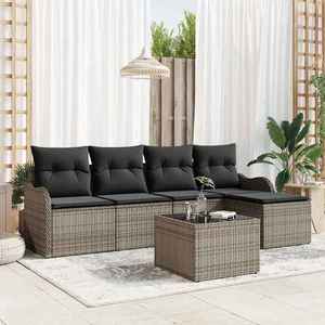 vidaXL Set de canapele pentru grădină cu pernă 6 pcs Gri Rattan poli imagine