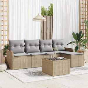 vidaXL Set de canapele pentru grădină cu pernă 6 pcs Bej Rattan poli imagine