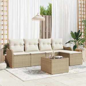 vidaXL Set de canapele pentru grădină cu pernă 6 pcs Bej Rattan poli imagine