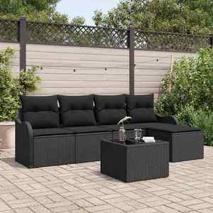 vidaXL Set de canapele pentru grădină cu pernă 6 pcs Negru Rattan poli imagine