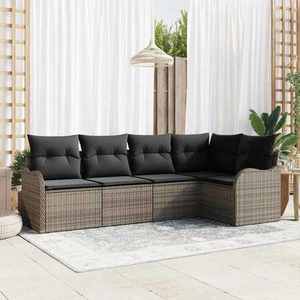 vidaXL Set de canapele pentru grădină cu pernă 5 pcs Gri Rattan poli imagine