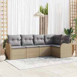 vidaXL Set de canapele pentru grădină cu pernă 5 pcs Bej Rattan poli imagine