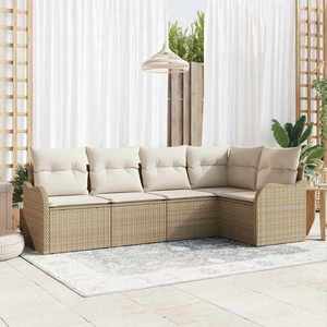 vidaXL Set de canapele pentru grădină cu pernă 5 pcs Bej Rattan poli imagine
