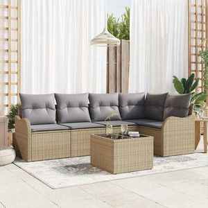 vidaXL Set de canapele pentru grădină cu pernă 6 pcs Bej Rattan poli imagine