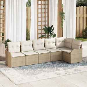 vidaXL Set de canapele pentru grădină cu pernă 6 pcs Bej Rattan poli imagine