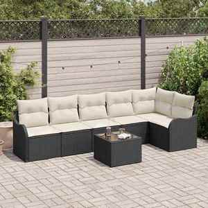 vidaXL Set de canapele pentru grădină cu pernă 7 pcs Negru Rattan poli imagine