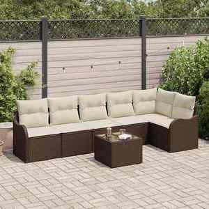 vidaXL Set de canapele pentru grădină cu pernă 7 pcs Maro Rattan poli imagine
