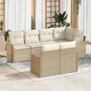 vidaXL Set de canapele pentru grădină cu pernă 7 pcs Bej Rattan poli imagine
