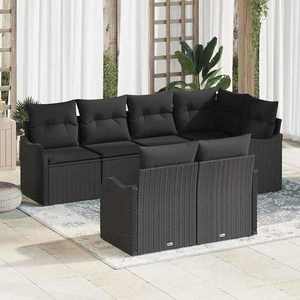 vidaXL Set de canapele pentru grădină cu pernă 7 pcs Negru Rattan poli imagine