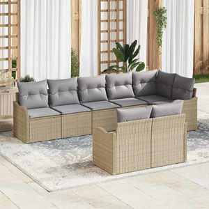 vidaXL Set de canapele pentru grădină cu pernă 8 pcs Bej Rattan poli imagine