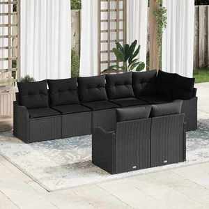 vidaXL Set de canapele pentru grădină cu pernă 8 pcs Negru Rattan poli imagine