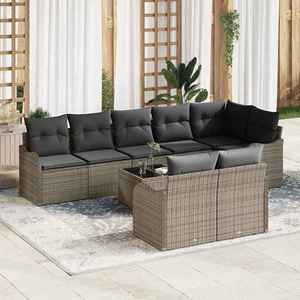 vidaXL Set de canapele pentru grădină cu pernă 9 pcs Gri Rattan poli imagine