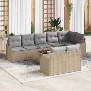 vidaXL Set de canapele pentru grădină cu pernă 9 pcs Bej Rattan poli imagine
