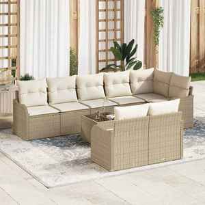 vidaXL Set de canapele pentru grădină cu pernă 9 pcs Bej Rattan poli imagine