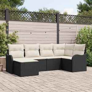 vidaXL Set de canapele pentru grădină cu pernă 6 pcs Negru Rattan poli imagine