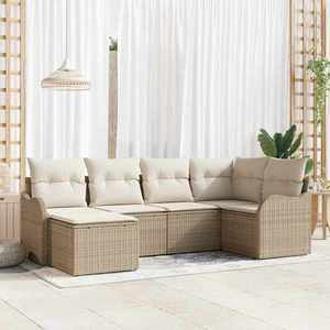 vidaXL Set de canapele pentru grădină cu pernă 6 pcs Bej Rattan poli imagine