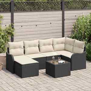 vidaXL Set de canapele pentru grădină cu pernă 7 pcs Negru Rattan poli imagine