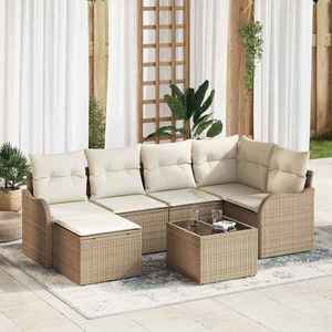 vidaXL Set de canapele pentru grădină cu pernă 7 pcs Bej Rattan poli imagine