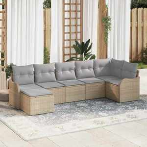vidaXL Set de canapele pentru grădină cu pernă 7 pcs Bej Rattan poli imagine