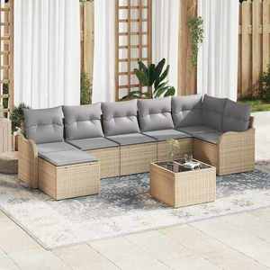 vidaXL Set de canapele pentru grădină cu pernă 8 pcs Bej Rattan poli imagine