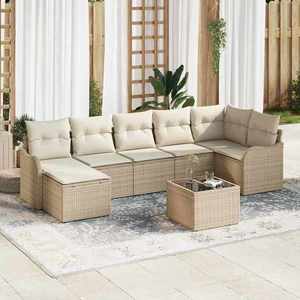 vidaXL Set de canapele pentru grădină cu pernă 8 pcs Bej Rattan poli imagine
