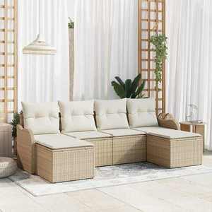 vidaXL Set de canapele pentru grădină cu pernă 6 pcs Bej Rattan poli imagine