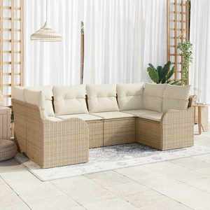 vidaXL Set de canapele pentru grădină cu pernă 6 pcs Bej Rattan poli imagine