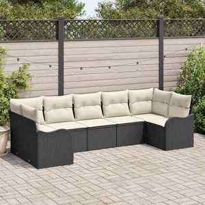 vidaXL Set de canapele pentru grădină cu pernă 7 pcs Negru Rattan poli imagine