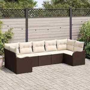 vidaXL Set de canapele pentru grădină cu pernă 7 pcs Maro Rattan poli imagine