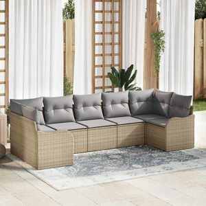 vidaXL Set de canapele pentru grădină cu pernă 7 pcs Bej Rattan poli imagine