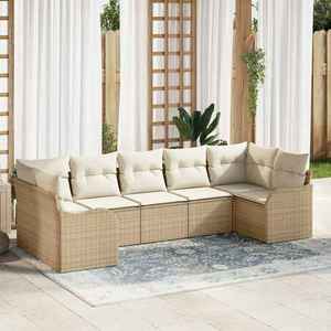 vidaXL Set de canapele pentru grădină cu pernă 7 pcs Bej Rattan poli imagine