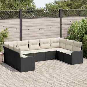vidaXL Set de canapele pentru grădină cu pernă 9 pcs Negru Rattan poli imagine