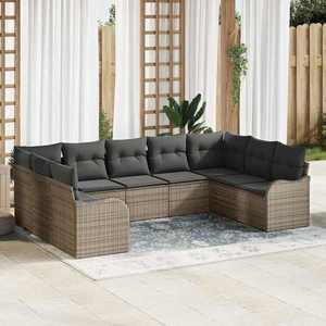 vidaXL Set de canapele pentru grădină cu pernă 9 pcs Gri Rattan poli imagine