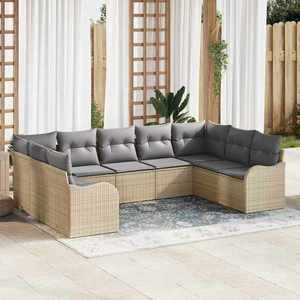 vidaXL Set de canapele pentru grădină cu pernă 9 pcs Bej Rattan poli imagine