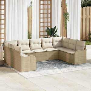 vidaXL Set de canapele pentru grădină cu pernă 9 pcs Bej Rattan poli imagine